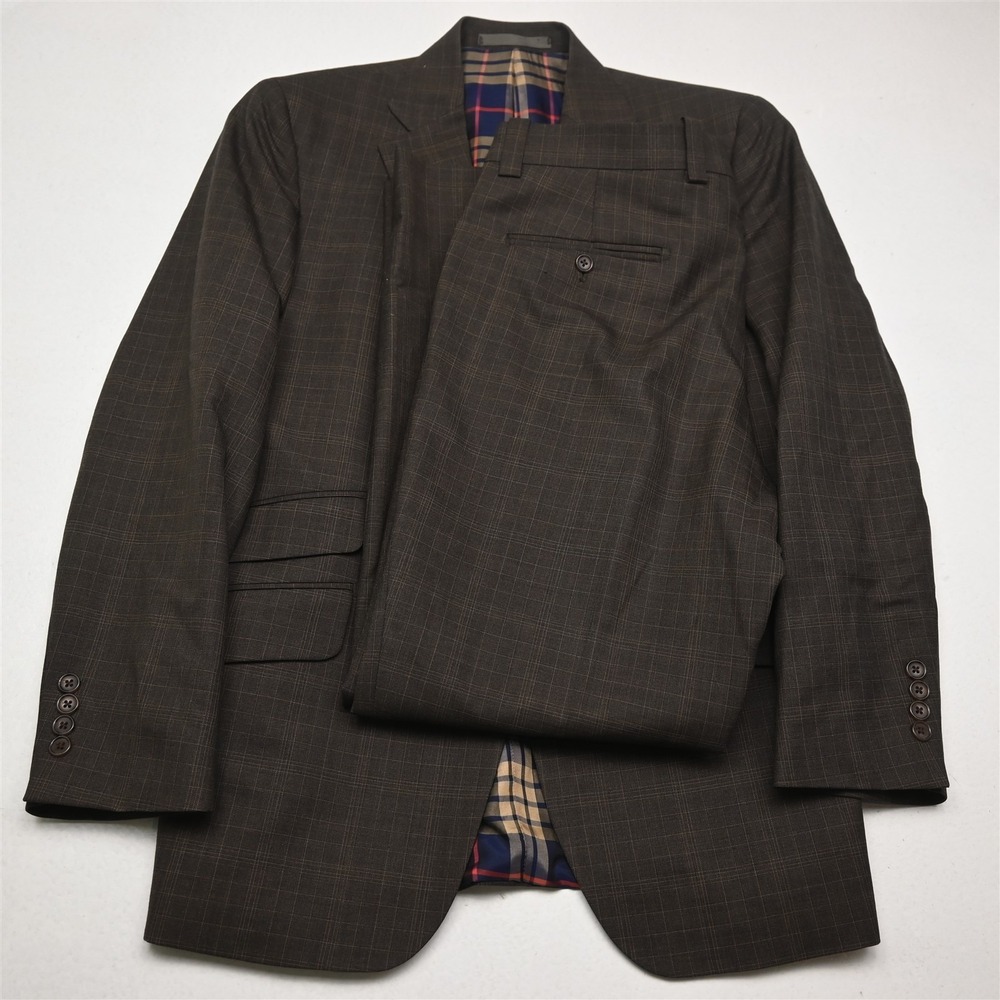 Tom James 38S 34x30 Borwn Check Wool Slim Mens Jacket Pants Suit‎